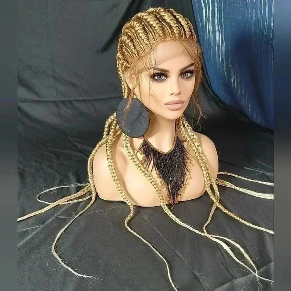 Braided wigs 100% handmade, long braids, blond wig stunning feeding cornrows,NWT - Picture 2 of 16
